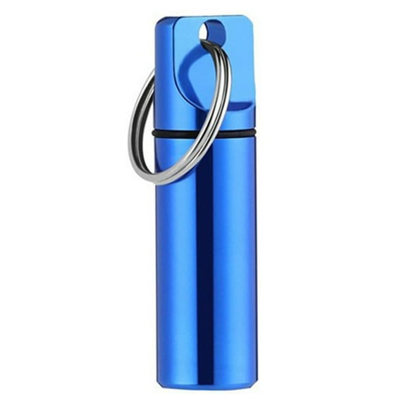 Small Portable Round Pill Box Aluminium Alloy Mini Pill Organizer Case Container for Outdoor Camping Travel Blue