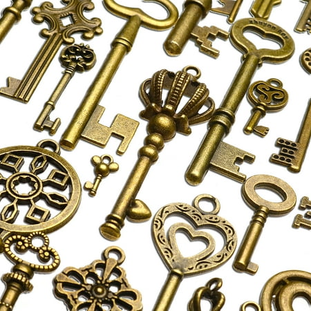 130 PCS Old Look Skeleton Keys Lot Pendant Fancy Heart Bow Favors Antique Bronze brass For DIY bracelet necklace anklets craft Treasure Hunting Christmas Birthday gift