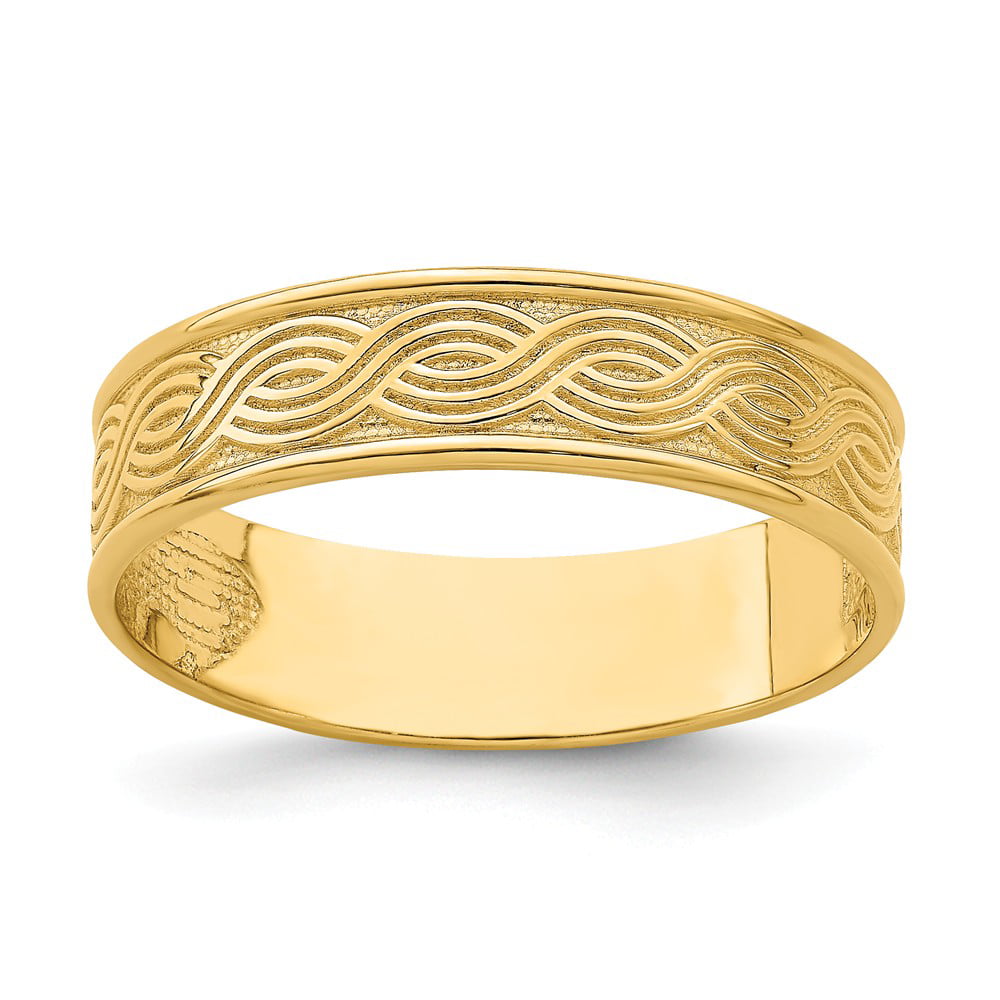 Ring Women - 14K Yellow Gold Wave Engraved Thumb Ring (Size 9), Size 9