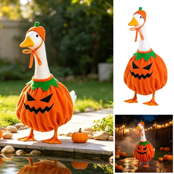 Halloween Porch Goose Clothes Outfit, Oversized Pumpkin Costume, Farmhouse Home Decor, 23 inch Soft Non-Woven Goose Clothes for Porch Yard, Orange