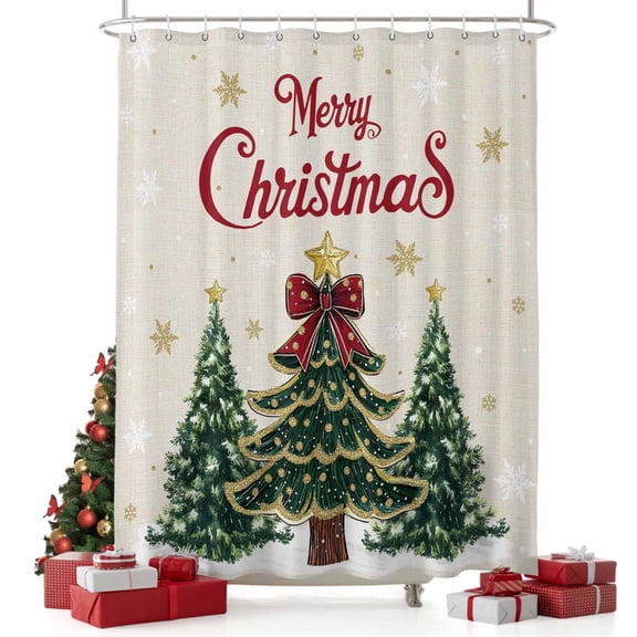 nqOlkjepod Rustic Christmas Tree Shower Curtain, Waterproof Shower Curtains for Bathroom, Snowflake Tree Xmas Washable Fabric Bathtub Curtain Set Bath Decor with 12 Hooks Extra Long 72"x96"