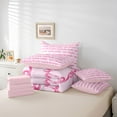 thumbnail image 6 of Homewish Chic Fashion Bowknot Twin Bedding Sets 7-Piece for Kids, Girly Pink Bow-tie Bedding Comforter Set, Modern Stripes Abstract Reversible Sheet Sets, Luxury Bedroom Decor, 6 of 8