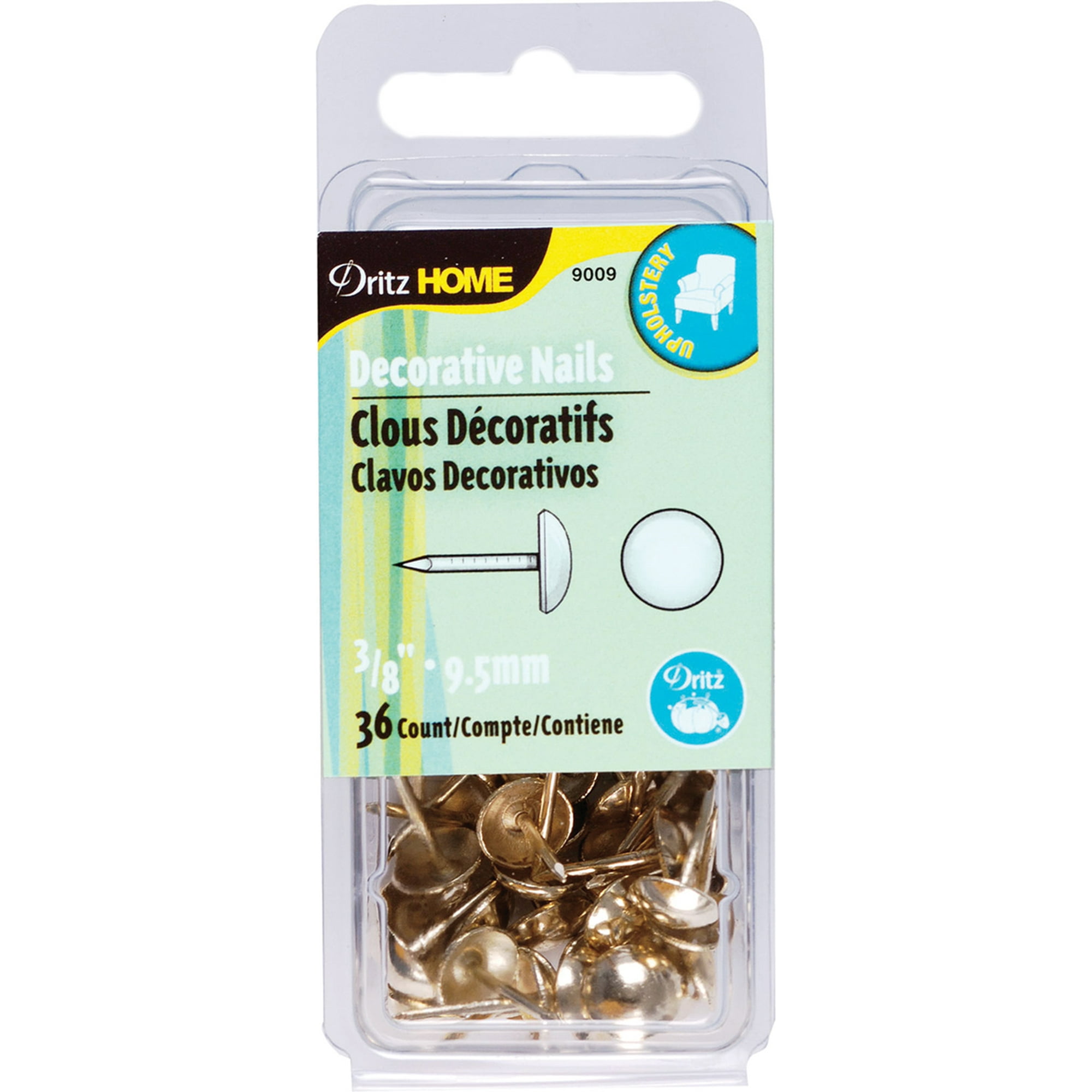 Upholstery Decorative Nails 3 8 36 Pkg Gilt Smooth Head Walmart