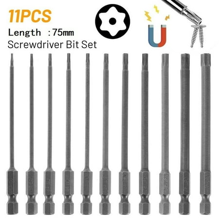 

11Pcs Torx Screwdriver Bit Set Hex Security Magnetic Head 75mm Extra Long