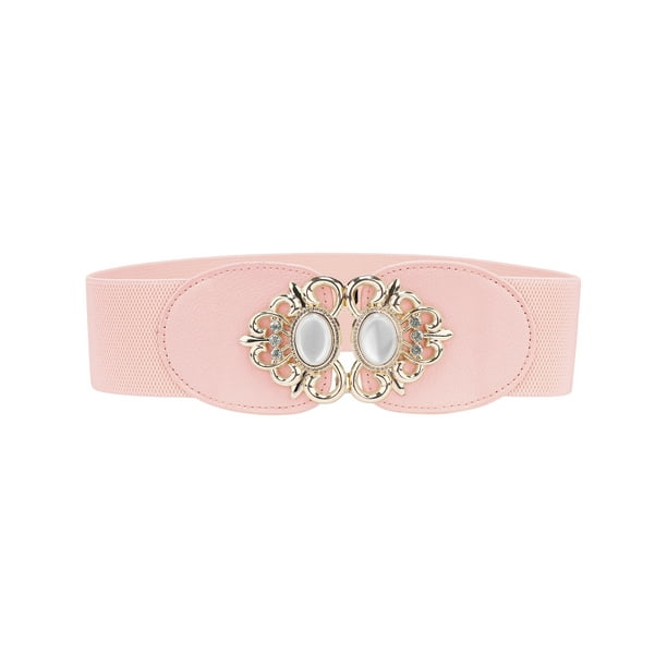 Cinturones elásticos Allegra K de 2.36" de ancho, de cuero sintético con cuentas de ópalo y incrustaciones de rhinestone, cinturón ajustable elástico para vestido de 66 cm/26" en color rosa
