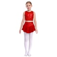 thumbnail image 6 of iiniim Girls 2 Piece Sequin Gym Ballet Lyrical Jazz Dance Outfit Sleeveless Crop Top with Layered Skirt Red 10, 6 of 7