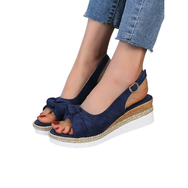 Navy leather cheap wedge sandals