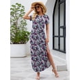 thumbnail image 3 of Chiclily Women's Summer Maxi Dress Loose Short Sleeve T-Shirt Long Dress Floral Casual Side Split Sundress with Pockets, S-2XL, 3 of 9