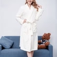 thumbnail image 2 of Ersazi Thick Flannel Color Lapel Home Clothes Long Sleeved Hooded Robe Coat Women’S Pajamas White M, 2 of 4