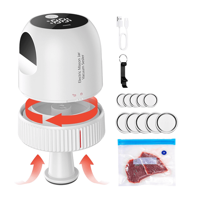 Kit de Scellage sous Vide pour Bocaux Mason Électriques - pour Bocaux Mason à Grand Ouverture et à Ouverture Régulière, pour Bocaux pour Stockage Alimentaire