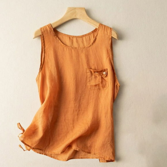 Styesk Tank Top for Women Women's Summer Cotton And Linen Camisole Sleeveless Solid Color Casual T-shirt Camisole