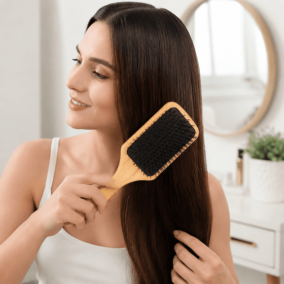 Boar Bristle Hair Brush, Wooden Air Cushion Comb, Anti-Static Detangling Scalp Massage Brush, Frizz Control Styling Tools for Women, Add Shine for All Hair Types