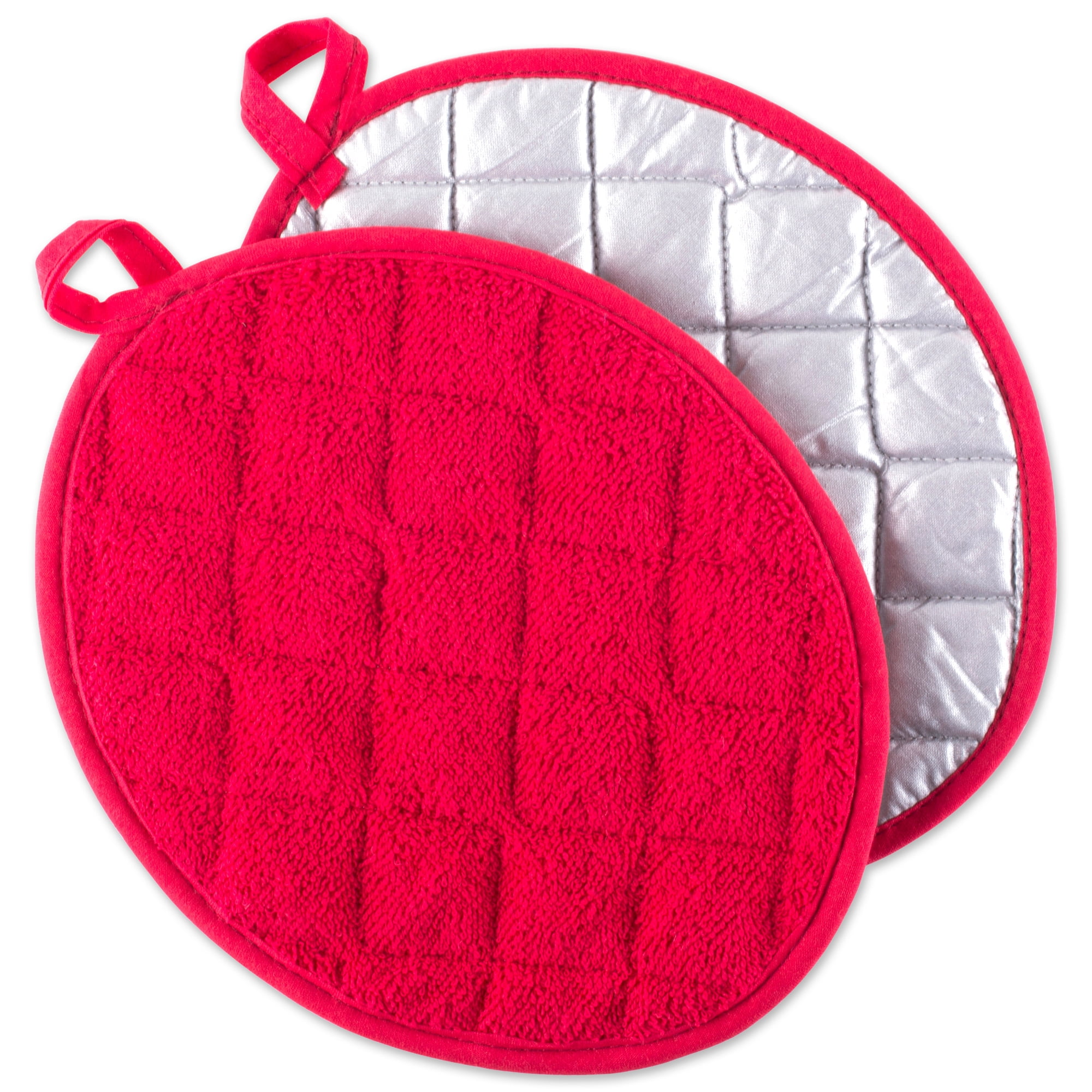Design Imports Red Oval Potholders, Set of 2, 9.5"x7.5", 100 Cotton