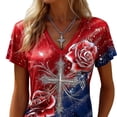 thumbnail image 4 of BRGZLK Womens American Flag T Shirt Summer Trendy USA Star Stripes Independence Day V Neck Short Sleeve Casual Patriotic Tees Shirt Womens Vacation Outfits Red F XL, 4 of 5