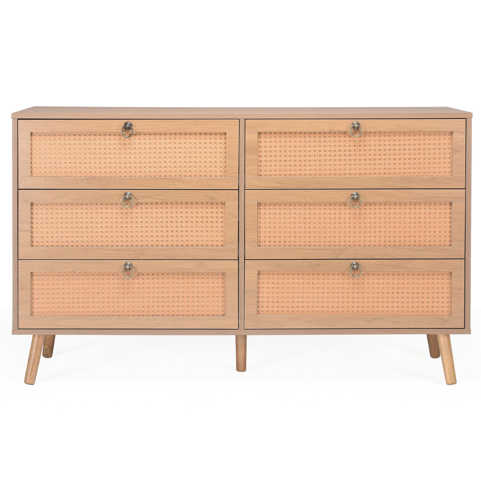 Hommoo Rattan 6 Drawer Double Dresser, Modern Storage Cabinet Chest of Drawers for Home, Vintage