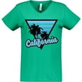 thumbnail image 3 of Inktastic California with Triangle and Palm Trees in Blue Women's V-Neck T-Shirt, 3 of 5
