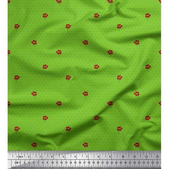 Soimoi Poly Georgette Fabric Artistic Flower & Dots Fabric Prints By Yard 52 Inch Wide