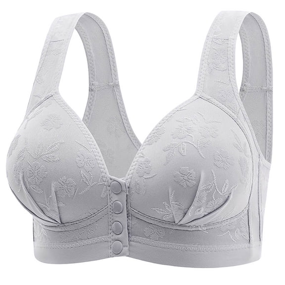 Womens Front Closure Bras, Daisy Bras for Older Women Front Closure Push up Bra No Underwire Senior Bra with Snaps Breathable Cotton Bras S-3XL