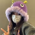 thumbnail image 2 of iHPH7 Faux Fur Hat Winter Caps for Women Winter Hats for Women Cold Weather Fuzzy Beanie Fluffy Hat Winter Accessories for Women Winter Beanie Purple One Size, 2 of 4