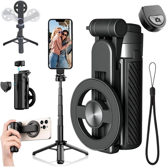 4-in-1 Multifunctional 360° Magnetic Selfie Stick, 2025 New Magnetic Selfie Stick Tripod, for iPhone & Android, for Live Streaming, Video Recording