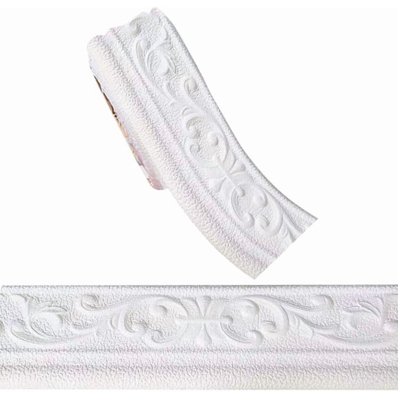 90.5x4.7in Crown Molding Peel and Stick Self Adhesive White Marble Flexible Foam Trim 3D Sticky Decorative Wallpaper Border Wall Edging Foam Baseboard Mirror Border Wall Lines Hotel DIY Decor White