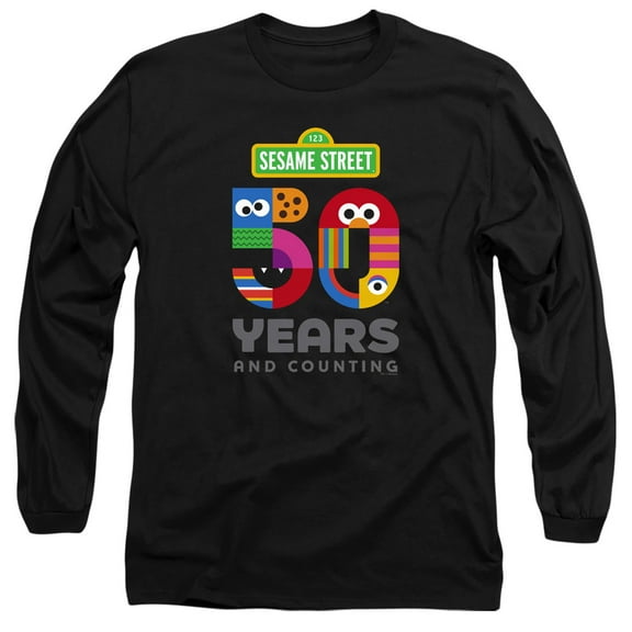 Sesame Street 50 Years Logo Long Sleeve Adult 18/1 T-Shirt Black