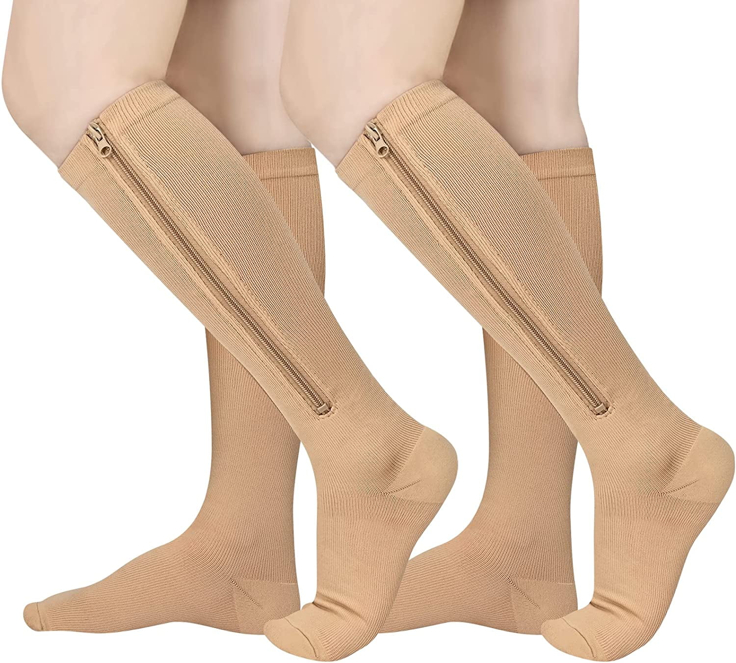 Wukang 2 Pairs Zipper Compression Socks 1520 mmHg Closed Toe