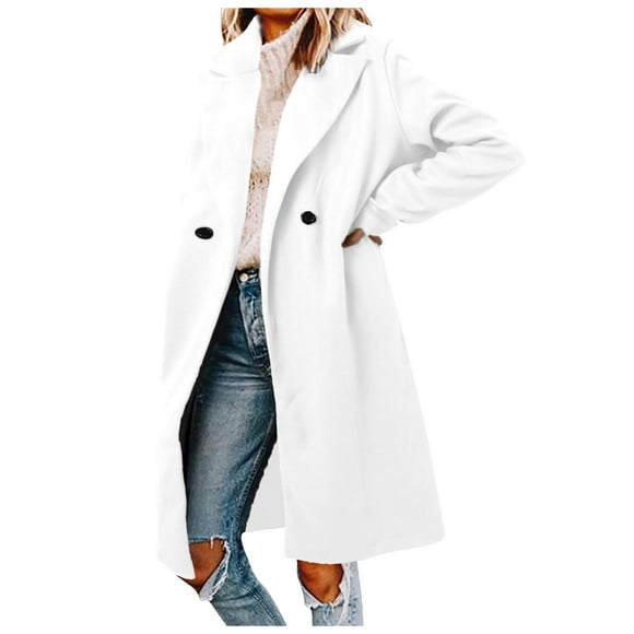 Women's Wool Trench Coat Long Elegant Slim Overcoat Casual Blouse Jacket Outwear Stylish Belted Ladies Outerwear
