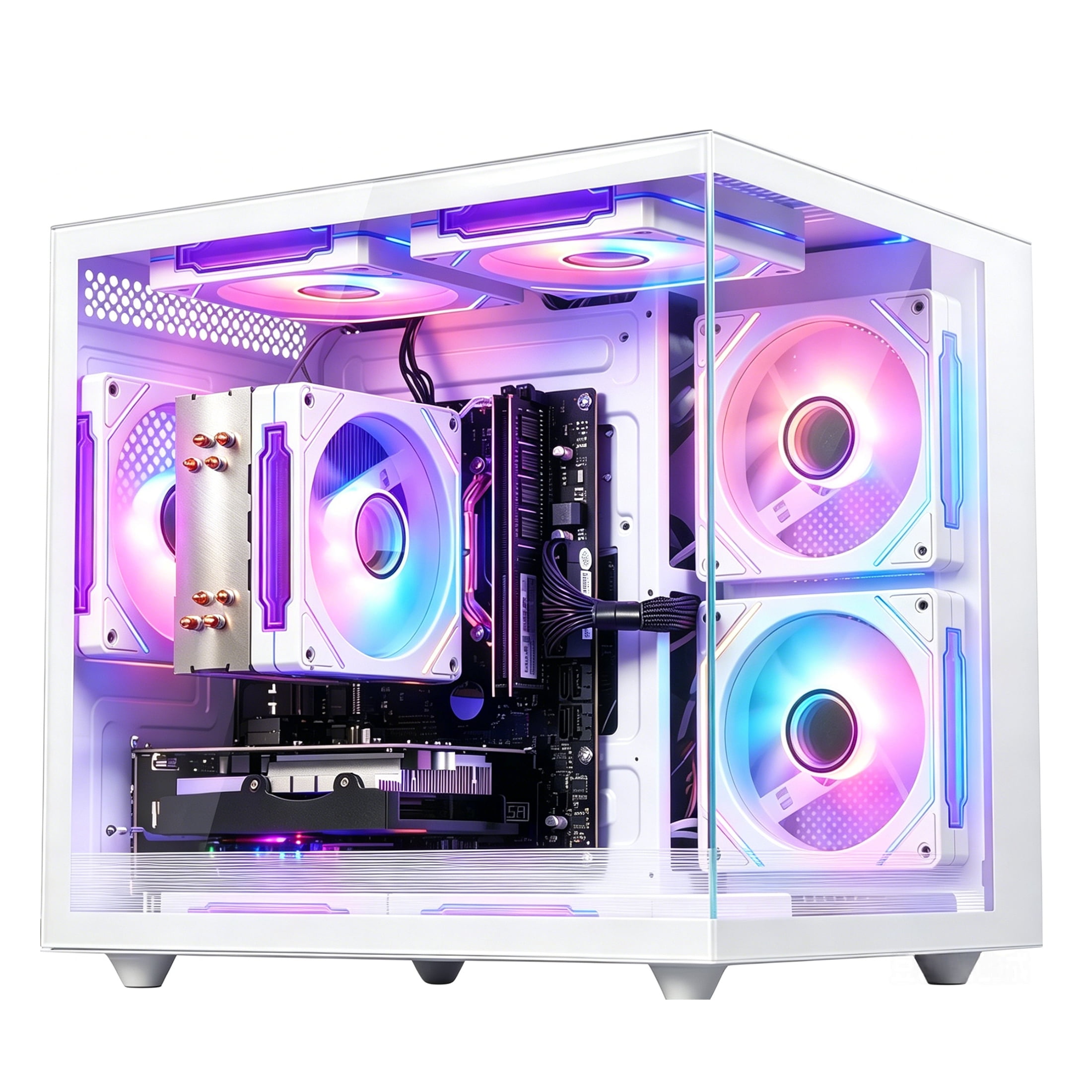 Qehi White Gaming PC Desktop, Core i5, AMD RX 550 4GB Graphics, 16GB Ram, 256GB Nvme Gen 3 SSD, RGB Lighting Tower