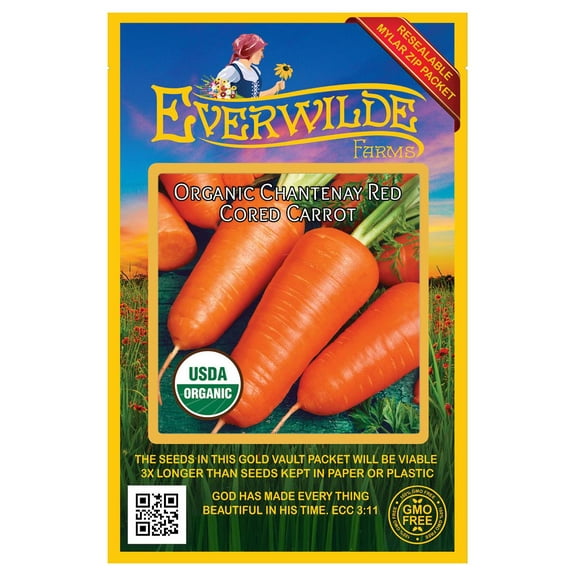 Everwilde Farms - 1000 Organic Chantenay Red Cored Carrot Seeds - Gold Vault Jumbo Bulk Seed Packet