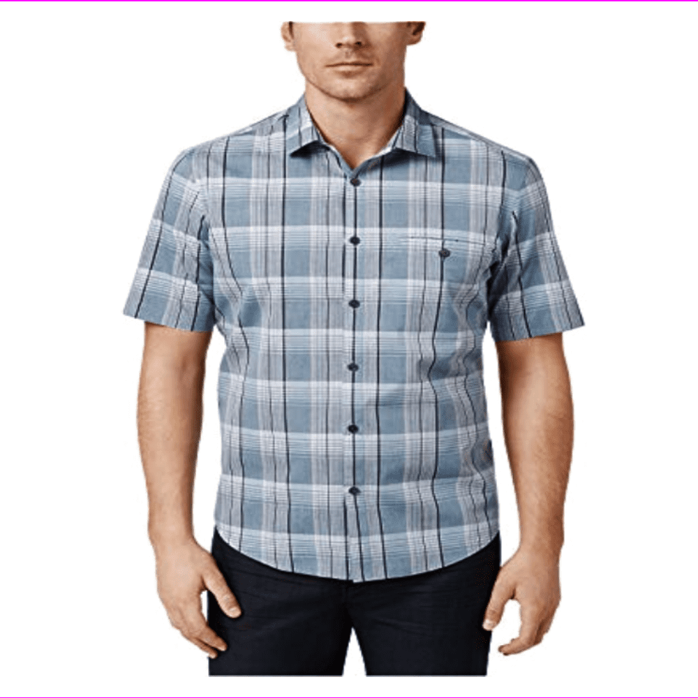 Alfani Men's Short Sleeve Regular Fit Hidden Pocket Shirt S/Sparkling ...