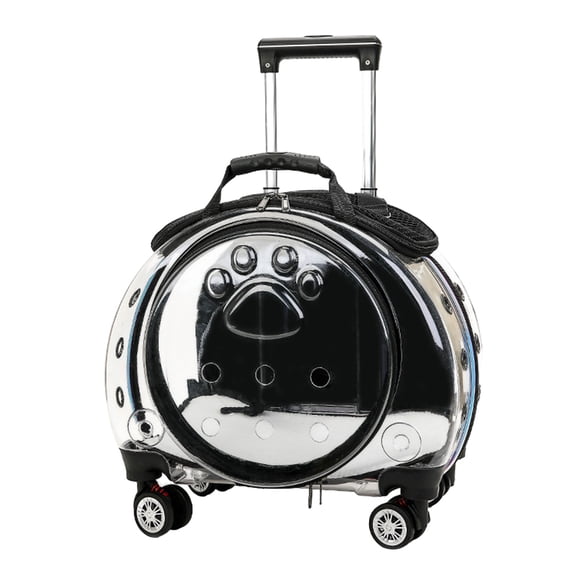 Clear Pet Carrier Trolley Case with Ventilation, Portable Cat & Dog Travel Backpack with Silent Wheels, Retractable Handle & Shoulder Strap