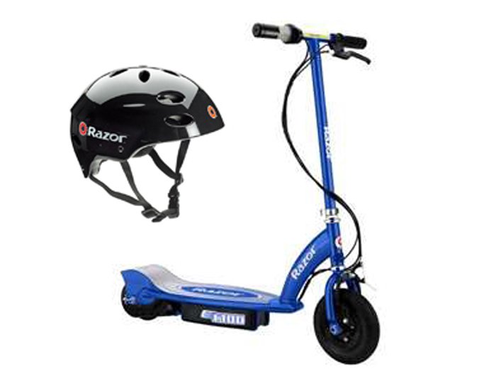 Razor E100 Motorized 24V Electric Scooter (Blue) & Youth Sport Helmet