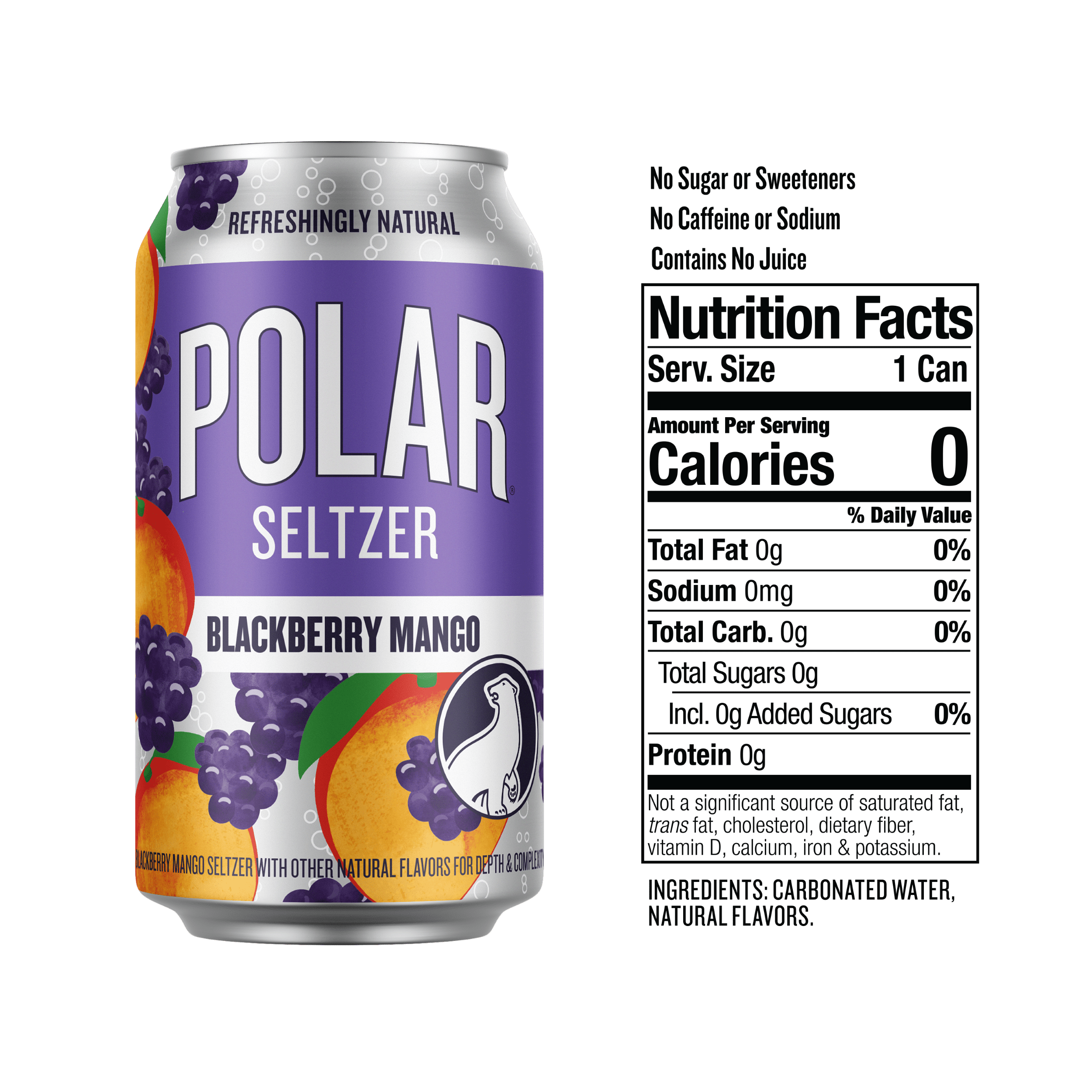 Polar Zero Calorie Blackberry Mango Sparkling Seltzer Water, 12 fl oz, 18 Pack Cans