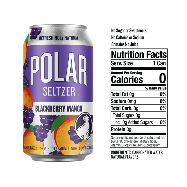 Polar Zero Calorie Blackberry Mango Sparkling Water, 12 fl oz Cans, 18 Pack photo 2