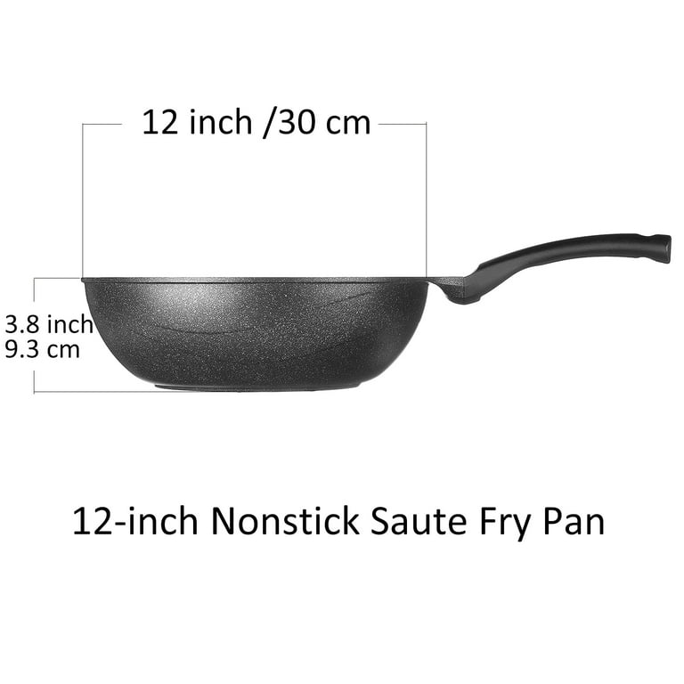Cook N Home 02683 3 Pieces Frying Saute Pan Set with Non-Stick Coating and Induction Compatible Bottom, 8 inch/10 inch/12 inch, Black