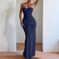 thumbnail image 5 of Women'S Evening Gown Waist Tie Slim Fit Ribbon Strapless Dress Elegant Formal Party Maxi Cocktail Dark Blue L, 5 of 9