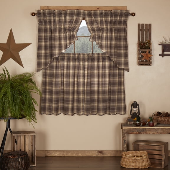 VHC Brands Dawson Star 4 PC Woodland Brown Curtain Set (2 Prairie Swag 36x18 and 2 Tier 36x36)