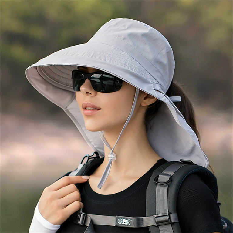 Outdoor Hats Fishing Cap Wide Brim Anti-uv Beach Sun Caps Women Bucket Hat  Summer Autumn Hiking Camping-Light Grey