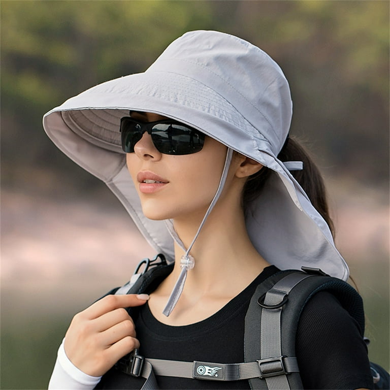 Laidan Outdoor Hats Fishing Cap Wide Brim Anti-UV Beach Sun Caps Women Bucket Hat Summer Autumn Hiking Camping-Light Grey, Adult Unisex, Size: Hat