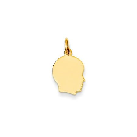 - 14k Plain Small .018 Gauge Facing Right Engravable Boy Head Charm
