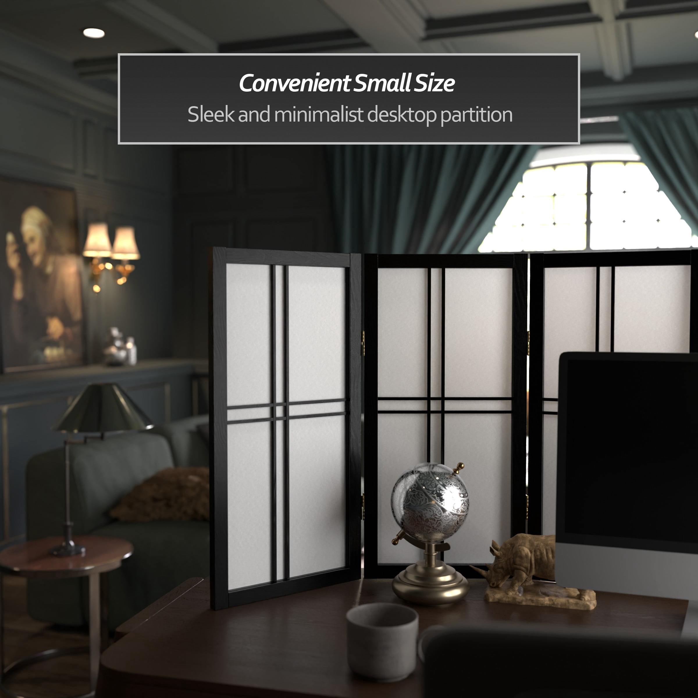 Red Lantern 2 ft. Short Desktop Double Cross Shoji Screen - Black - 4 Panels