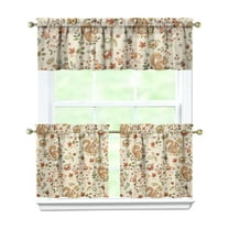 Rod Pocket Kitchen Curtain Set 3-Piece, 27.5x36 Inch Valance & Tier Drapes, Polyester Pongee Cafe Curtains for Living Room, Bathroom, Farmhouse Rustic Country Window Treatments.