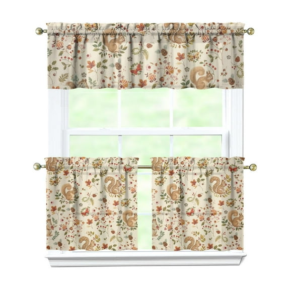 Rod Pocket Kitchen Curtain Set 3-Piece, 27.5x36 Inch Valance & Tier Drapes, Polyester Pongee Cafe Curtains for Living Room, Bathroom, Farmhouse Rustic Country Window Treatments.