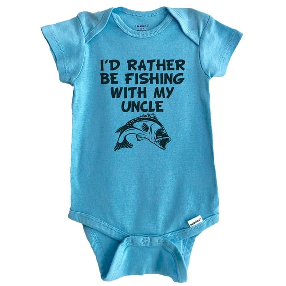 I'd Rather Be Fishing With My Uncle Funny Baby Bodysuit (Blue), 0-3 Months