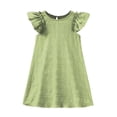 thumbnail image 4 of Rggeeun Toddler Girls Dresses Solid Color Smocked Fly Sleeve Crew Neck Ribbed Knee Length A Line Relaxed Fit With Pleated Ruffle For Beach Lounging Cozy Playwear,Green,10-11 Years, 4 of 4