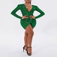 thumbnail image 4 of Women Bodycon Dress  Long Sleeve V Neck Shiny Slim Fit Cocktail Dress, 4 of 9