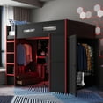 thumbnail image 2 of Full Size Wood Loft Bed with Desk, Wardrobe, Ample Storage Space, and RGB Light, Red, 2 of 9