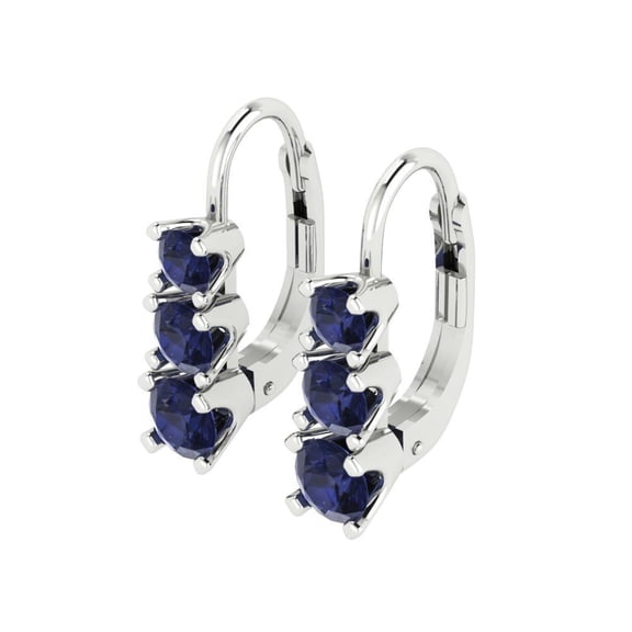 1.06Ct Brilliant Round Cut Drop Dangle Blue Sapphire 18K White Solid Solid Gold Everyday Dainty Earrings Lever Back