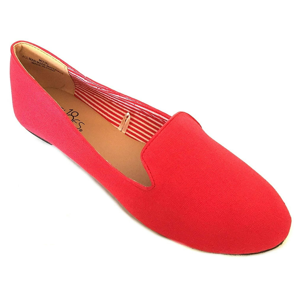 Shoes8teen - Womens Faux Suede Loafer Smoking Shoes Flats 102a Red 5/6 ...